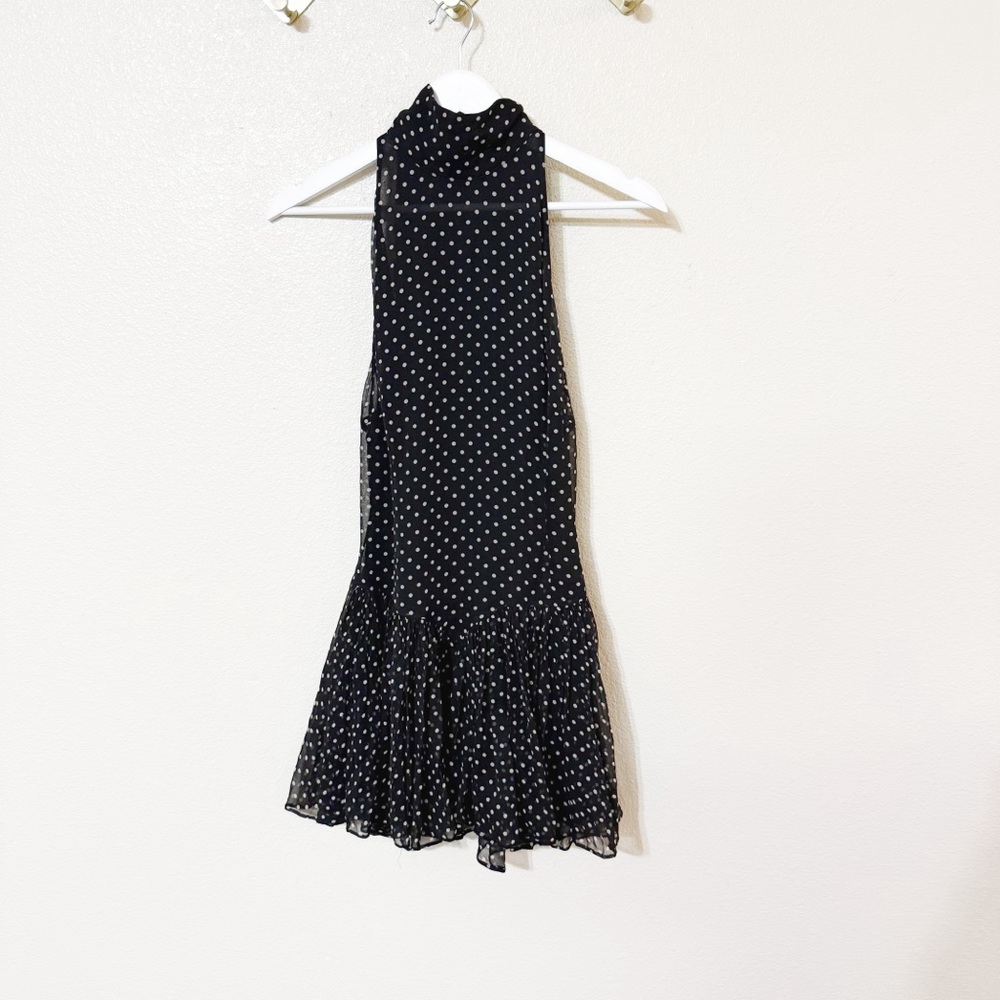 Helsa The Gemma Dress in Printed Silk Chiffon in Black & Ivory Polka Dot Medium - Picture 9 of 13